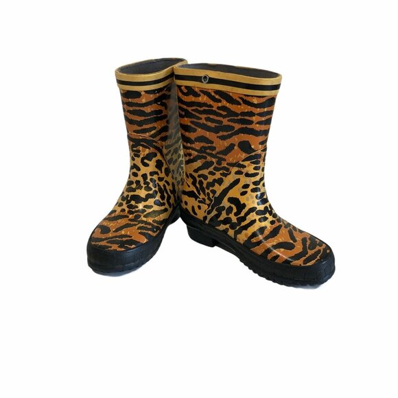 Rubber Boots Girls 10 Steel Flank Animal Print Winter Snow Boots Rain - Picture 1 of 10